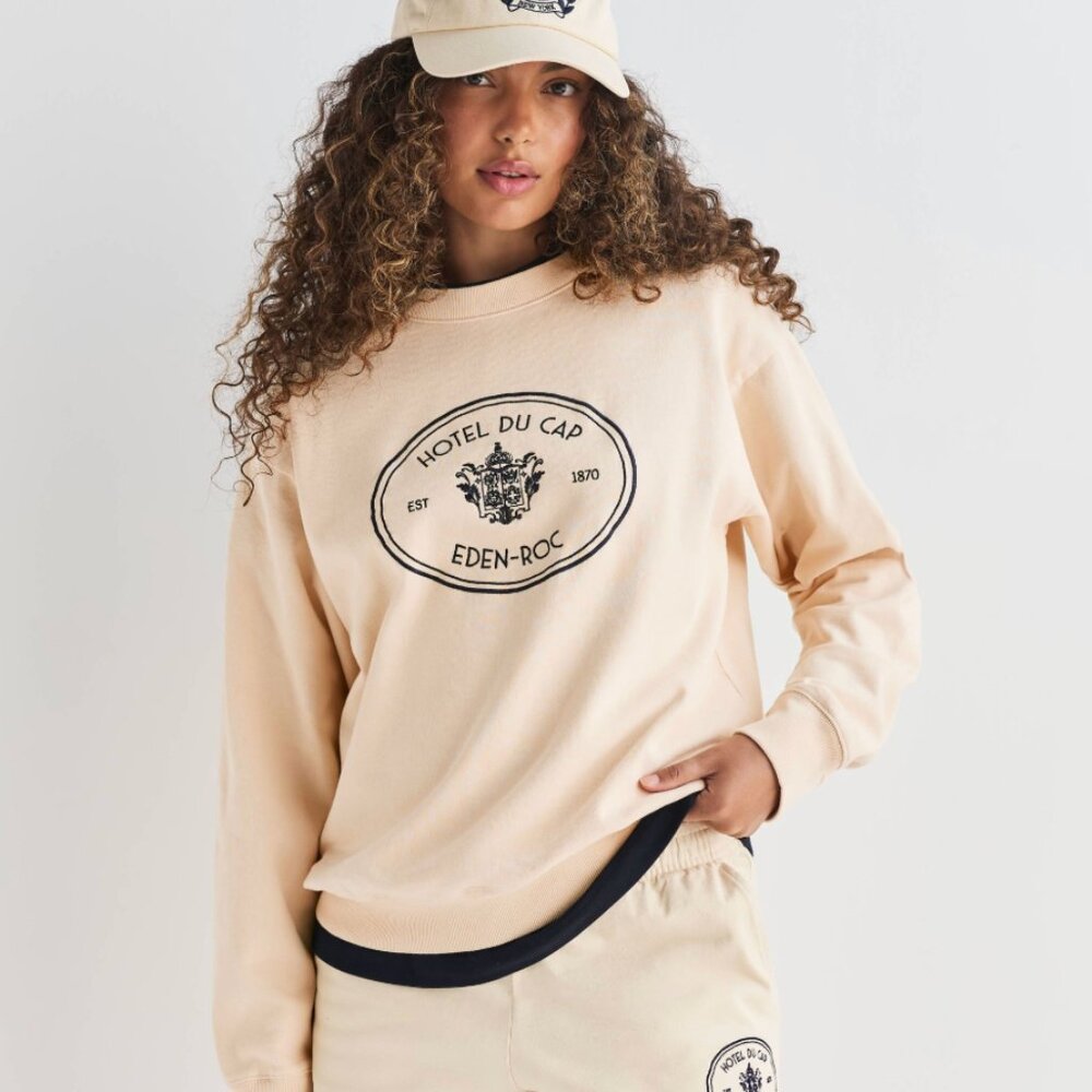 Sporty & Rich Cream Eden Crest Embroidered Crew Neck Sweatshirt S